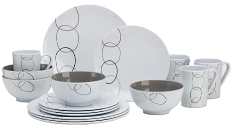 FLAMEFIELD Loops 16-Piece Melamine Set - Stylish Dual-Color Dinnerware, Durable Plates & Stacking Cups for Modern Dining, Heat Resistant up to +70°C, Break-Resistant for Indoor & Outdoor Use