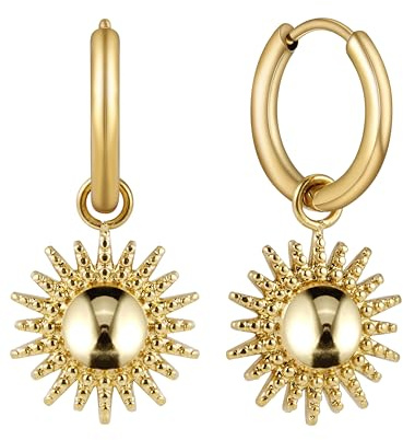 BONNYBIRD® Wasserfeste Edelstahl Ohrringe Sonne Damen in Silber, Gold & Roségold - 100% Wasserfeste & Hautverträgliche Creolen BonnySun (14 mm)