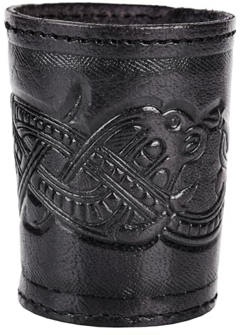 Ulfberth – Viking tärningskopp med präglat motiv – äkta läder – medeltida läderkopp med gravering (gelningsstil, svart)