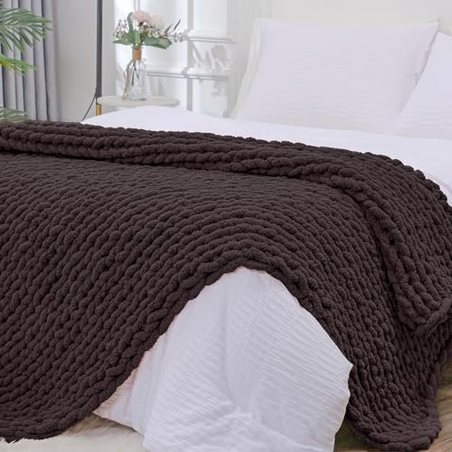 Bigacogo Chunky Knit Throw Blanket for Couch, 40x80 inches, Chocolate