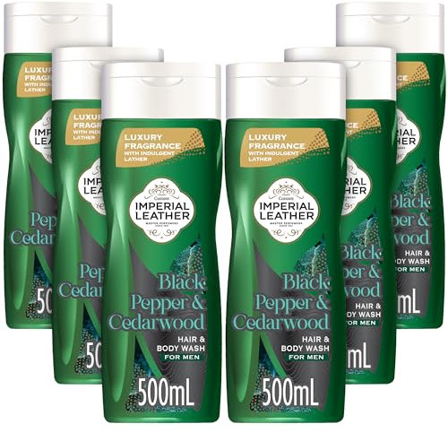 Imperial Leather Black Pepper & Cedarwood Restore 2 in 1 Body Wash Shower Gel Signature Oil Blend, Creamy Lather, Gentle Skin Care, Bulk Buy, Pack of 6x500ml