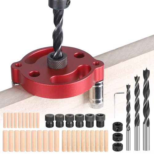 EFUTURETIME Gabarit de Percage Vertical, 2-10 mm Trous Locator Travail du Bois, Kit de Chevilles à Centrage Automatique, Guide de Percage Droit pour Perçage et Repérage du Centre, Rouge