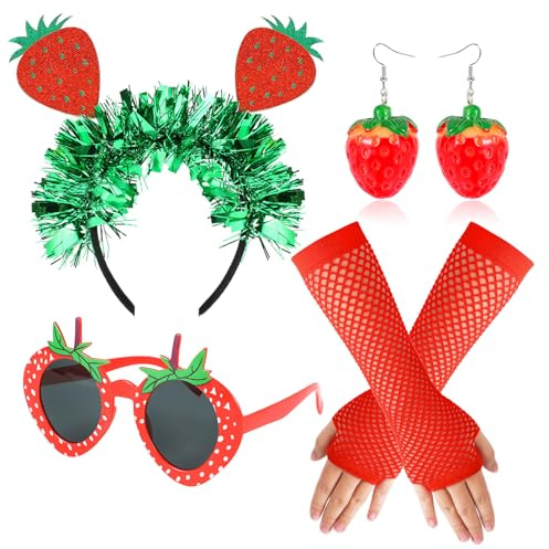 HOWAF Disfraz de Fresa para Mujer, Accesorios de Disfraz de Fresa para Halloween, Disfraz de Carnaval y Disfraz de Fiesta de Fresa