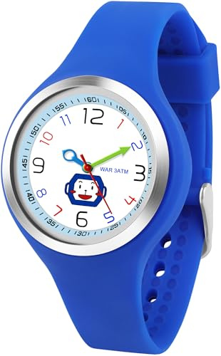 GUUMUXIN Analoge Kinderuhren für Jungen und Mädchen, Uhr zum Lernen der Zeit mit Cartoon-Muster-Abnehmbares Zifferblättern, 30 Meter wasserdichte kinderarmbanduhr von 6-12 Jahren