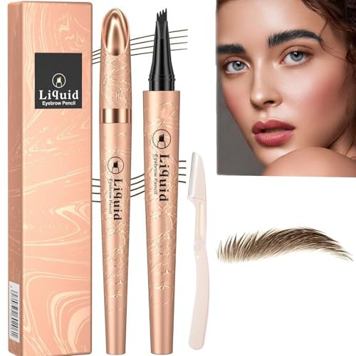 Augenbrauenstift Wasserfest,3D Magischer Augenbrauenstift Dunkelbraun Eyebrow Pencil mit 4 Gabelspitze Applikator,Brow Pencil Erzeugt Natürlich Aussehende Brauen (color-H)