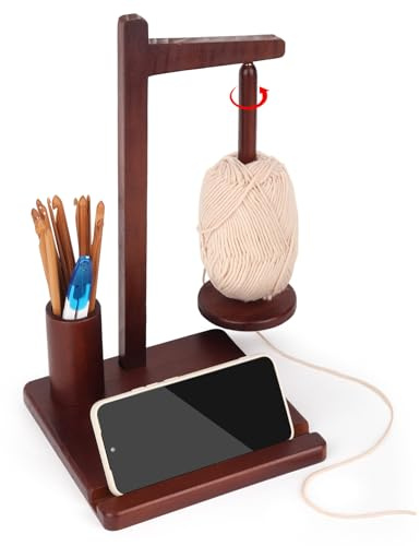Aeelike Porta filato magnetico, porta filato in legno per uncinetto, grande supporto per lana per uncinetto e lavoro a maglia, supporto magnetico per gomitoli con contenitore e supporto per telefono