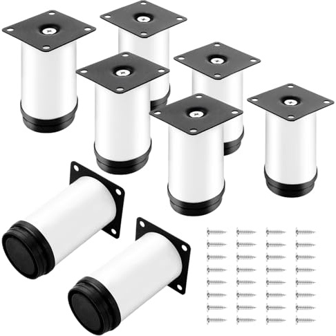 ASelected 8 Stück Möbelfüße Verstellbar Weiß 100mm, Ø 50 mm Runde Möbelfüsse aus Edelstahl Verstellbare Möbelfüße Metall, Schrankfüsse Silber, Sofafüße Metall, Couch füße für Möbel Projekt