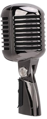 Microphone Vocal Dynamique Rétro, Micro Cardioïde de Style Vintage Classique, Vieux Microphone Rétro Universel avec Support Réglable pour Studio de Fête sur Scène