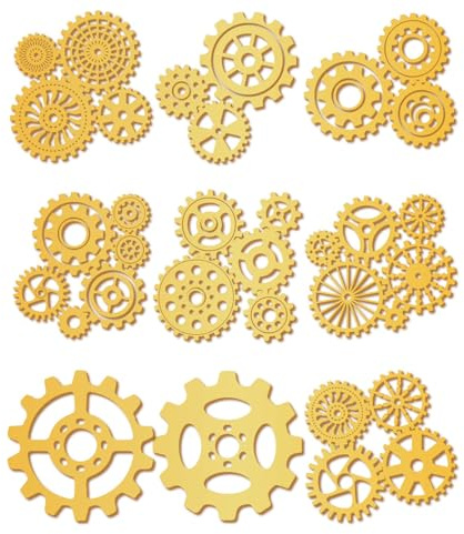 craspire 9 Stück Aufkleber Mit Mechanischem Zahnrad Goldfarben Aus Metall 1,5 x 1,5 Zoll Mit Pinzette Wasserfest Selbstklebend Nickel Vintage Dekorationsaufkleber Aufkleber Für Sammelalben DIY