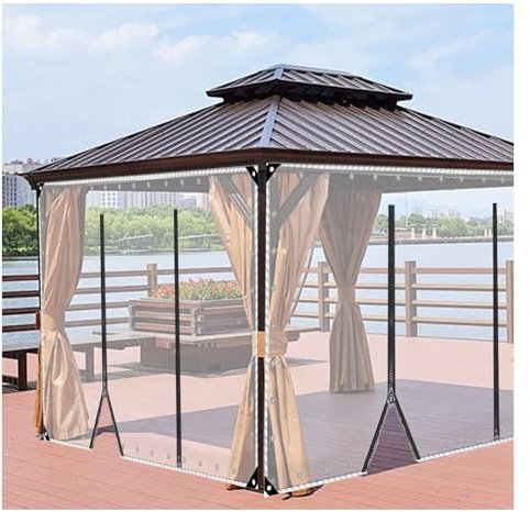 JUCCJUXIN Zipper transparent tarpaulin,clear tarps heavy duty waterproof,Outdoor Tarp Curtains with Zipper Door,0.5 mm Thick Outdoor Pergola Patio Porch Gazebo Carport(H2.1xW4.5m/H6.8xW14.7ft)