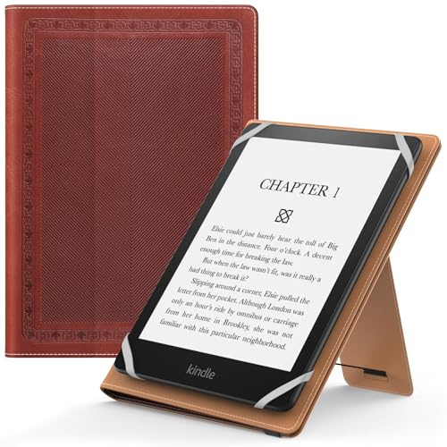 MoKo Universal Hülle für 6 6,8 7 Zoll Schutzhülle mit Handschlaufe & Verstellbarem Ständer für Kobo Clara 2E/Fire Tablet/Kindle/Kobo/Voyaga/Lenovo/Sony Kindle eBooks E-Reader Tablet, Vintage Twill