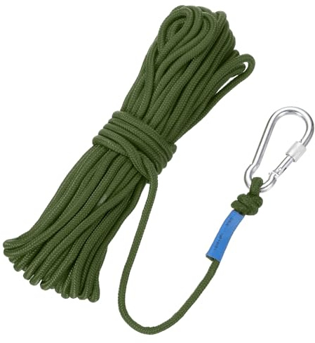 Rebower Cuerda de anclaje de nailon con gancho, cuerda de polipropileno trenzado hueca de 1/4 x 49 pies, cuerda flotante para barco, [para piscina de acoplamiento], color verde oscuro