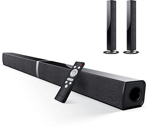HoYLluDLL 2.0-Kanal Soundbar für TV Geräte, 32 Zoll Teilbare 2-in-1 für TV Soundbar Bluetooth mit 3 EQ-Modi und 3D Surround Sound, TV Lautsprecher Soundbars mit HDMI-ARC/Optisch/Aux, KY2020D