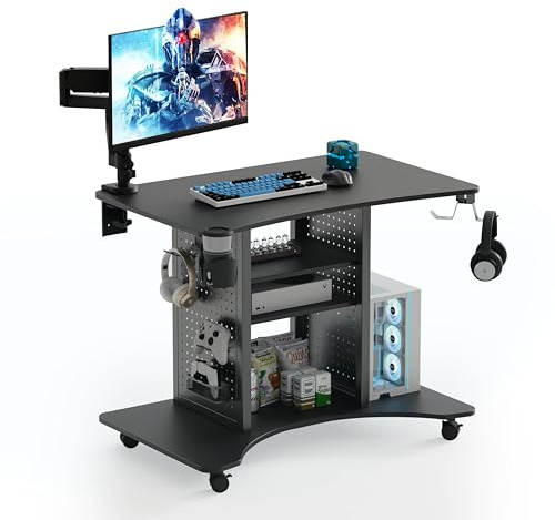EUREKA ERGONOMIC Schreibtisch, Computertisch mit Rollen, Schreibtisch klein mit 4 360° Rollen, 94 * 59 * 75 cm Mobile Workstation, Geeignet für Wohnzimmer Schlafzimmer Arbeitszimmer mit Stauraum