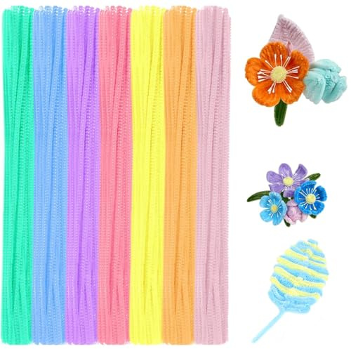 YUNYU 300 piezas de alambre de chenilla para manualidades, limpiador de pipas de colores para flores, decoración y manualidades infantiles (6 mm x 30 cm, colores pastel), ideal para floristería