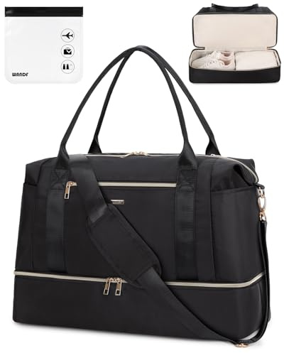 WANDF 45x36x20 Cabin Bag for EasyJet Airlines Underseat Carry on Hand Luggage with Shoe Compartment, Wet Pocket & TSA Approved Quart Size Bag, Travel Duffel Holdall for Women and Men (Black)