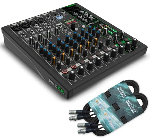 Mackie ProFX10v3+ 10-kanaliger Analogmixer Bluetooth Mischpult Interface + 2x keepdrum XLR-Kabel