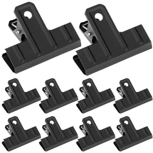QWORK® 10 Stück Metall Papierklammern 77 mm Mattes Schwarz, Groß Klammern für Büro und Mehrzweck