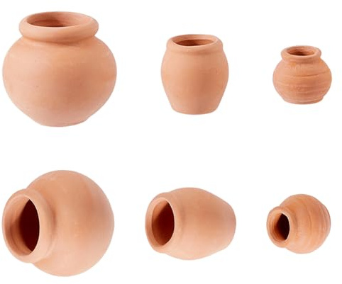 Hobbspring Lot de 6 mini pots en terre cuite - 3 styles - Saumon foncé - 18,5 à 36 mm - Petits pots miniatures pour plantes succulentes, jardins féériques, décoration d'intérieur