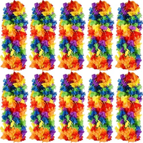 50/200 Stück Hawaii Leis Bunte Blumengirlande Regenbogen Hawaiian Luau Party Blumen Halsschlaufe Großpackung for Hula Dance Pride Favor Für Strandpartys,Zusammenkünfte(50pcs)