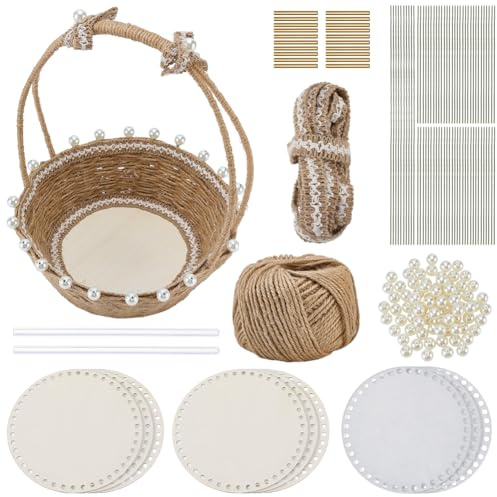 FREEBLOSS 3 Set DIY Basket Weaving Kit for Beginners Woven Bowl Twine Baskets with Handle Arts and Crafts Projects with Instruction Easter Basket Activities for Easter Eggs Storage