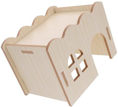 FRCOLOR Maison en Bois pour Hamsters et Cochons d'Inde, Cabane Multifonctionnelle Échelle Ondulée, Habitat Solide pour Petits Animaux, Niche à Mâcher, Accessoire de Cage Intérieur,