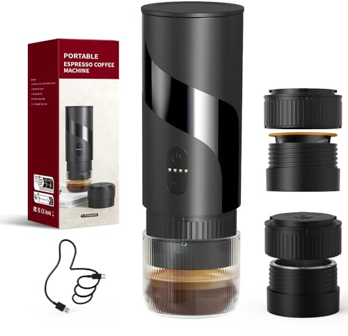 Tragbare Espressomaschine 2 in 1 für Kapseln & Gemahlenen Kaffee, Elektrische Mini Kaffeemaschine für Unterwegs mit 20 Bar Druck, USB-C Akku Reisekaffeemaschine für Auto & Camping (Ohne Heizfunktion)