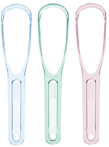 CRAFTHROU Set 3 Raschietti per Lingua Ergonomici, Puliscilingua per Adulti Impugnatura Confortevole, Strumenti per Pulizia della Lingua e Riduzione Alito Cattivo, Colori Pastello,