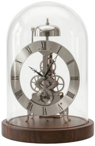 Folpus Horloge Mécanique de Bureau Horloge de Table Pendule Décorative Réveil Décoratif Pendulette Vitrine sous Cloche en Verre avec Cadran Métal et Chiffres, Doré