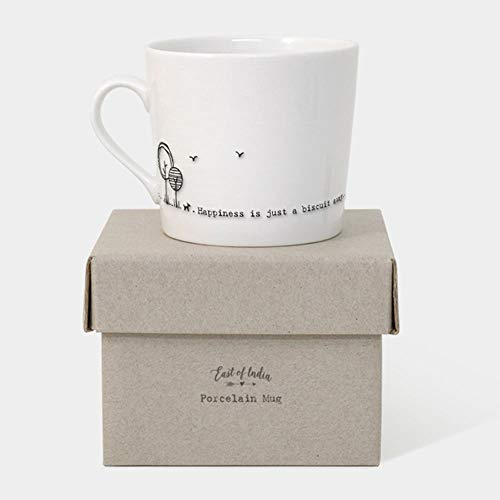 East of India Wobbly Design Porcelain Mug - Happiness is Just a Biscuit Away