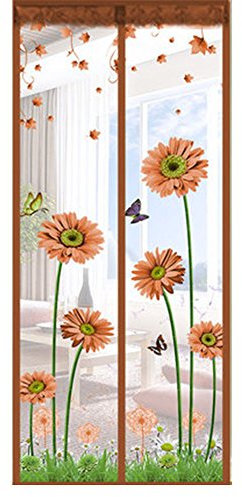 Ohmais - Tenda zanzariera con calamite, per porta, installata con chiusura magnetica, CAFFÈ