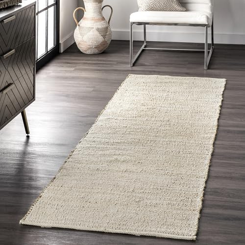 nuLOOM 2'6 x 8' Elfriede Jute & Cotton Hand Woven Area Rug, Natural, Solid Rustic Farmhouse Style, Weaved Design, Natural Fiber, For Bedroom, Living Room, Dining Room, Hallway, Office, Entryway