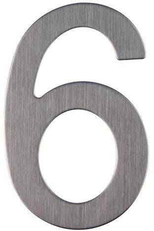 Numéro de Rue, Maison en Acier Inoxydable Argenté - Adhésif - Brillant/Acier Brossé - 76mm - n°6