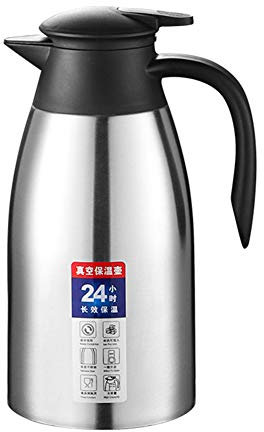 GUOCU Carafe à café Cafetière Thermos Boisson Bouilloire Ménage Bouteille d'eau Pichet Isotherme à Double paroi sous Vide,Argent,2 L