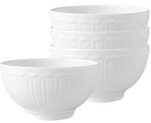 Villeroy & Boch Cellini Schale 4er Set, 750 ml, Bol mit antiker Relief-Optik, Premium Porzellan, Weiß