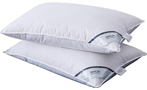 ANALIN 2 Pack Goose Feather Down Pillows, 100% Cotton Shell, Non-allergenic & Anti dust mite, Soft Hotel Quality Pillows (15% Goose Down)