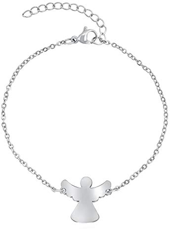 Nuoli® Schutzengel Armband Damen Silber (15 + 5cm verstellbar) Engel Armkette für Frauen & Mädchen, aus poliertem Edelstahl, in Silber und Rosegold erhältlich