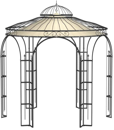 ELEO Pavillon Milano schwarz mit Sonnensegel - rund 3x3 m Rankpavillon für den Garten handgeschmiedet Schmiedeeisen - Rosenpavillon Metall stabil rostfrei pulverbeschichtet - mit Sonnenschutz Dach