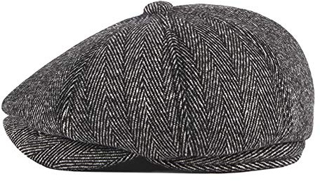 Anshili Herren Schiebermütze mit Ohrenklappen Schirmmütze Newsboy Cap (Schwarz A, M: 55-57 cm)