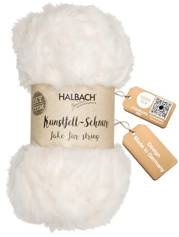 Halbach Seidenbänder Laine moelleuse pour tricot | Pelote de 50 g – Largeur : 1 cm | Fil en fourrure synthétique pour bricolage | Couleur : blanc naturel