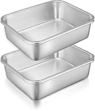 Homikit Juego de 2 moldes de acero inoxidable rectangulares para horno, tamaño pequeño, 27 x 21 x 8 cm, perfecto para lasaña/brownie, resistente y apto para lavavajillas