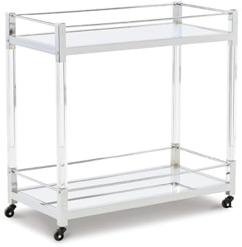 Signature Design by Ashley Chaseton Glam Bar Cart with 2 Shelves, Silver Finish