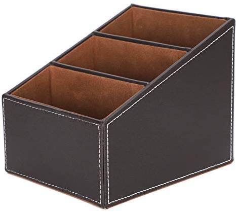 Alvinlite - Soporte para mando a distancia de TV, organizador de escritorio multifunción, caja de almacenamiento, 3 compartimentos para suministros de oficina, caja de almacenamiento de piel sintética