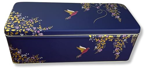 MediMuc Geschenkdose Design Sara Miller - Liebevoll gestaltete rechteckige Vorratsdose - Motiv exotischer Vogel - Blechdose, Keksdose, Dose - Maße: (L x B x H): 24,0 x 10,0 x 7,0cm