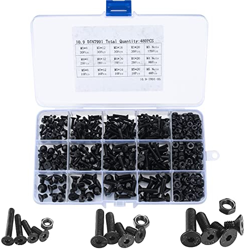 480 Stk Schrauben und Muttern Sortiment Kit, M3 M4 M5 Innensechskant , Flachkopf .