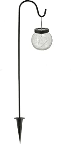 Spetebo Spina solare da giardino con sfera di vetro, 70 x 15 cm, sfera in vetro rotto con picchetto, decorazione da giardino, in vetro, lanterna con 20 LED, luce bianca calda