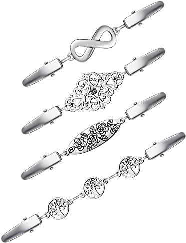 4 Stück Vintage Cardigan Clips für Frauen - Antike Brosche und Kette Kragen Verschluss für Pullover, Schals, Umhang, Mantel (Hell Stil)