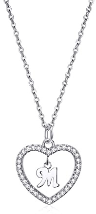 ZYAWP Herz Initial Halskette für Frauen Personalisierte Silber Halskette Buchstabe A-Z Name Anhänger Halsketten CZ Schmuck Message Card Geschenke für Mädchen (M)