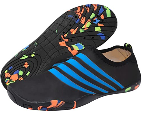 TMEOG Chaussures Aquatiques Homme Femme Chaussure de Plage Chaussures d'eau Chaussure de Mer Riviere Piscine Water Barefoot Shoes Chaussures Minimalistes(45 EU,Noir et Bleu)