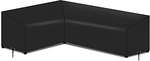 PATIO PLUS L-Form Gartensofabezug Wasserdicht, winddicht, UV-beständig, 420D Oxford Stoff Outdoor Rattan Ecksofabezug, 222(links)x286(RECHTS)x82x64/78cm und Schwarz